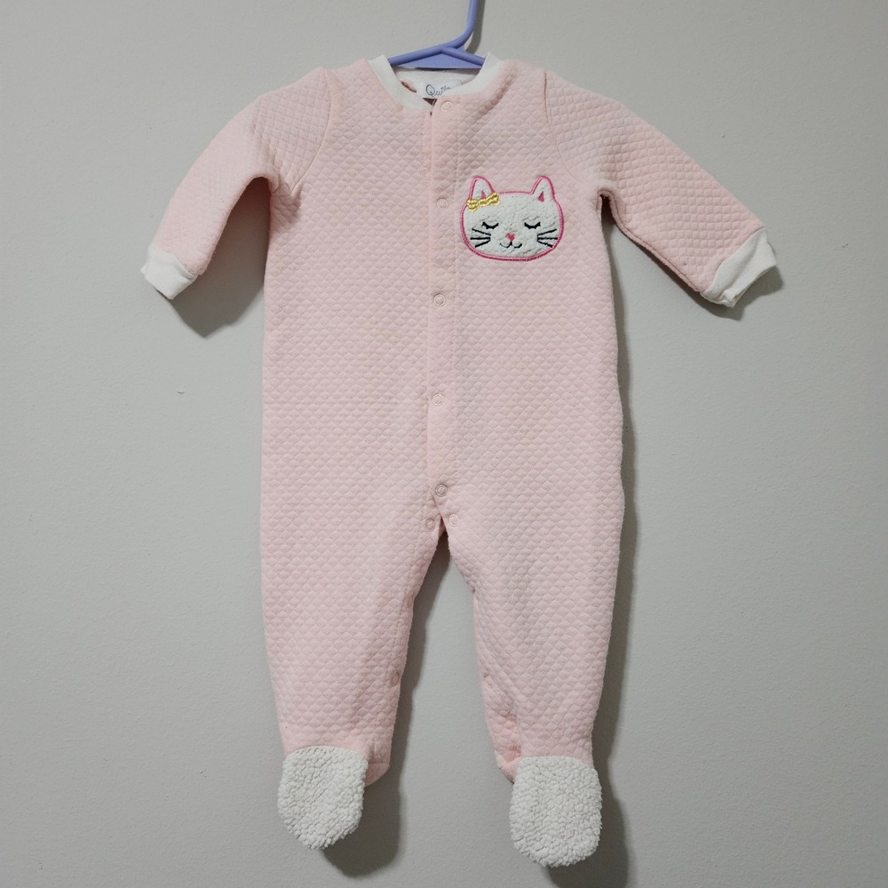 Quiltex Baby Girl‎ Pink Quilted Cat Footed Sleeper Pajamas 6/9 Months